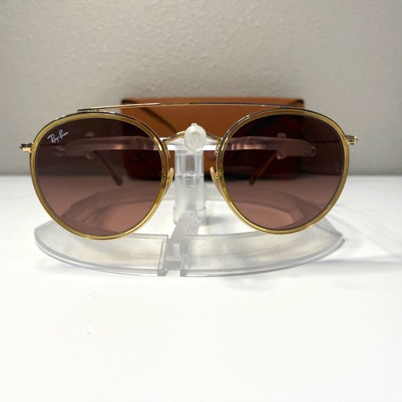 Ray-Ban Round Double Bridge sunglasses (RB3647N). Polished gold frame/brown lens - Picture 1 of 6